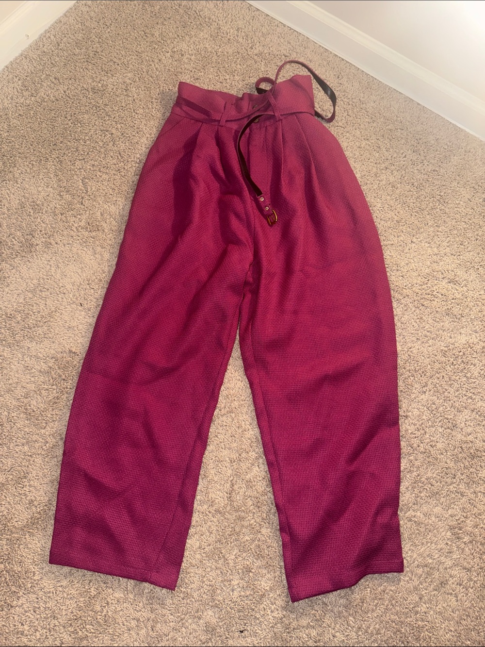 High-Waist Wide Leg Pants in Deep Berry - Picture 2 of 4